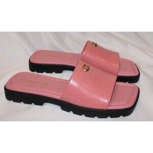 COACH‎ Women's Florence Printed C Lug-Sole Slip-On Slide Flat Sandals PINK 7 NEW